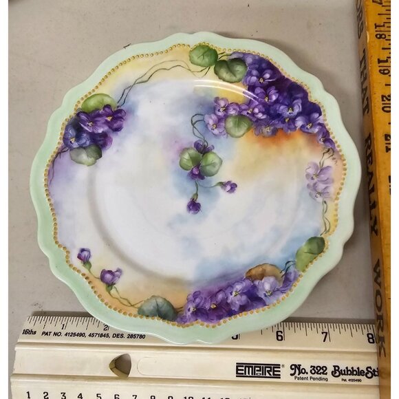 3 PC Royal Austria 8" Dessert Plates Gold Trim Purple Orange Floral Handpainted - Picture 7 of 7